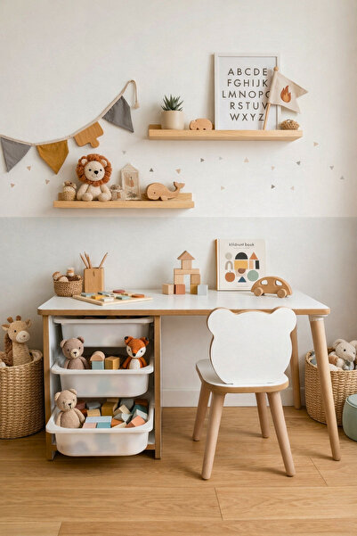 OBİ Atölye Çocuk Oyun Aktivite Masası 90x45 Cm 3 Sepetli Çocuk Çalışma Masası...