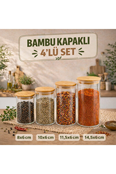 nagihome 4lü Set Bambu Kapaklı Vakumlu Borosilikat Cam Kavanoz Seti 4lü Bambu...