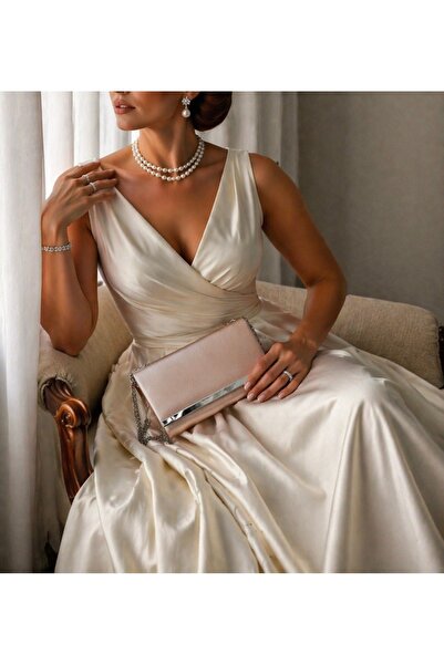 NAZART Βραδινό φόρεμα από ύφασμα σε σκόνη Γυναικεία τσάντα Clutch