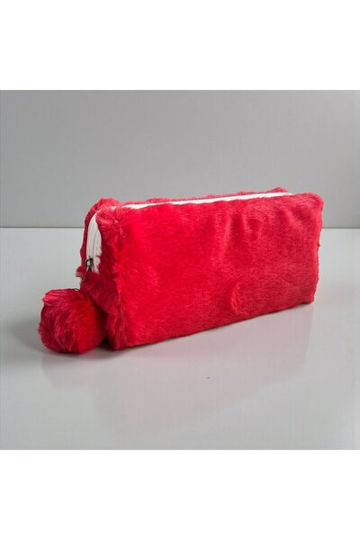 Elegance Κόκκινη τσάντα στυλό με βελούδινο πομπόμ