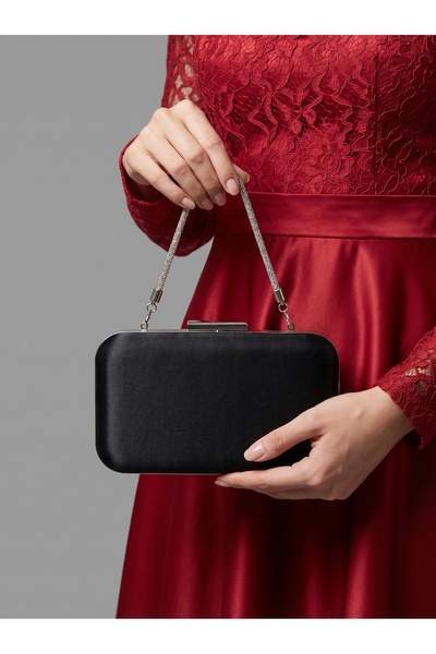 Biçanta Μαύρο Χρώμα Glitter Σατέν Γυναικείο Βραδινό Φόρεμα Τσάντα Γάμος Αρραβ...