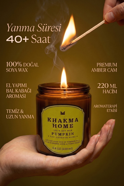 KHAKMA Pumpkin - Balkabağı Kokulu Mum, Amber Cam, Uzun Yanma | %100 Soya Mum ...