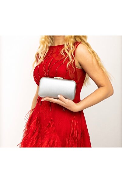 NAZART Γυναικείο ύφασμα Ασημένιο βραδινό φόρεμα Clutch Portfolio Γυναικεία Τσ...