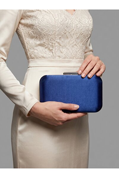 Biçanta Γυναικείο βραδινό φόρεμα Navy Blue Color Glitter Satin Τσάντα Γάμος Α...