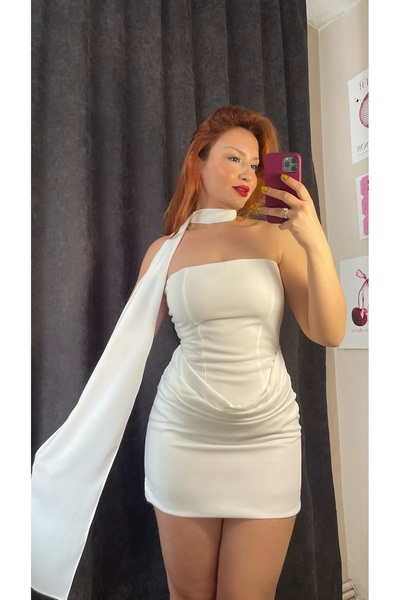 Tumtum Wear Strapless Waist Draped Dress with Shawl Detail