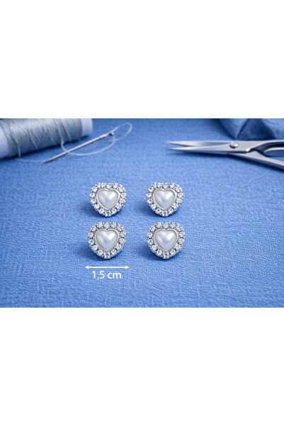 Beyna Κουμπί 1,5 εκ. Καρδιά με Κρυστάλλινη Πέτρα και Πέρλες Μεταλλικό - 4 Τεμ...