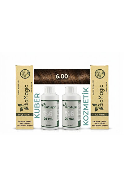 BIOMAGIC 6.00 Koyu Kumral Organikİçerikli Amonyaksız Kalıcı Saç Boyası 2 Boya...