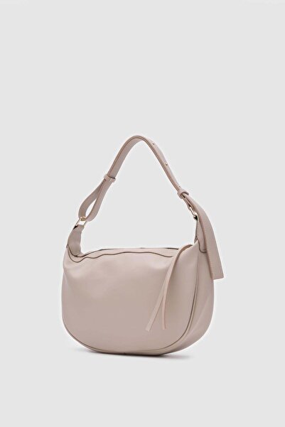 SHINELUC Women's Leather Shoulder Bag – Beige Oval Casual Model with Adjustab...
