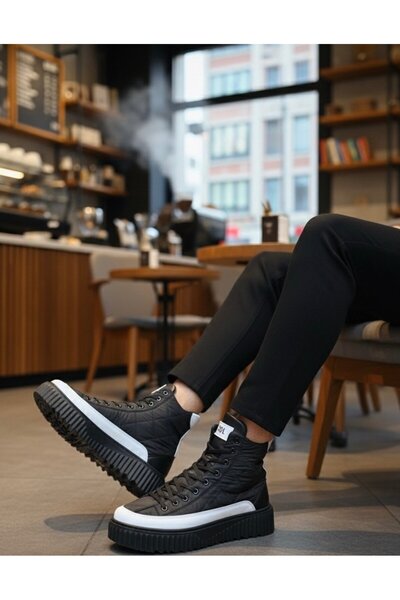 BOA BA0811 Αθλητικά μποτάκια με ψηλή σόλα από μαύρο ύφασμα αλεξίπτωτου με λεπ...