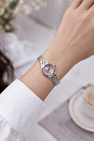 Weluxa Silver Color Pink Dial Minimal Women's Wristwatch