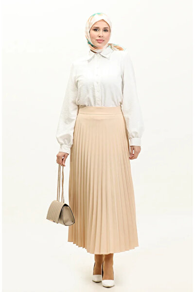 sefamerve Μπεζ πλισέ φούστα - 2249-05
