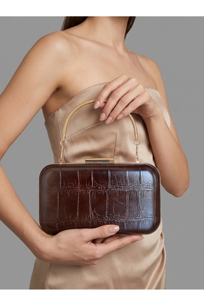 Biçanta Καφέ χρυσό με λεπτομέρειες και χοντρό σχέδιο κροκόδειλου Γυναικεία βρ...