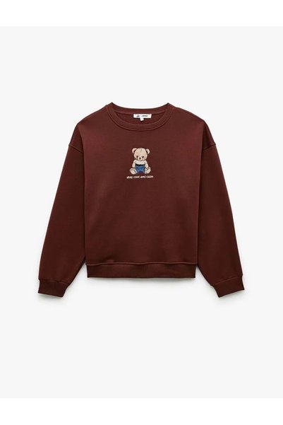 Koton Kadın Giyim Ayıcık Nakışlı Şardonlu Uzun Kollu Bisiklet Yaka Oversize S...