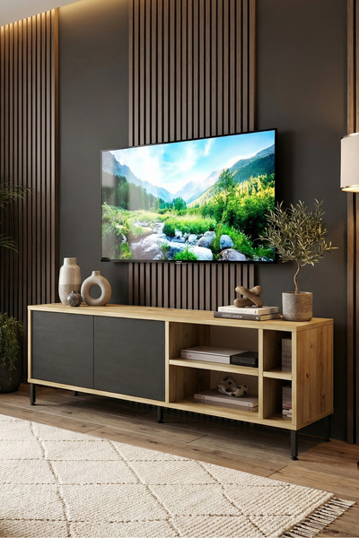Yurudesign Luvio Tv Ünitesi Sehpası Metal Ayaklı 140cm Keçe-siyah Lv8-kl