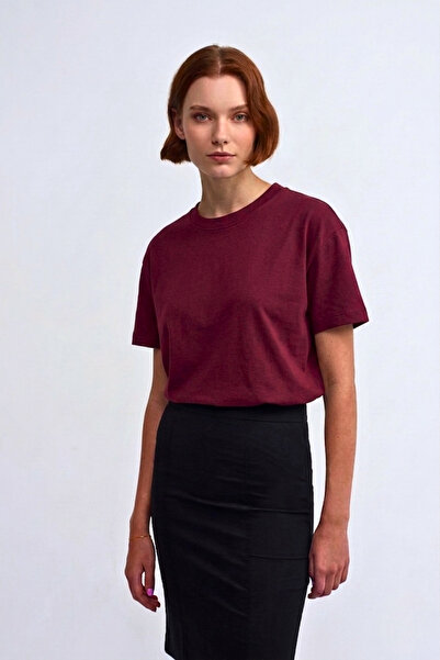 GUARAZ Γυναικείο μπλουζάκι από 100% οργανικό βαμβάκι, μπορντό, χαλαρή εφαρμογ...