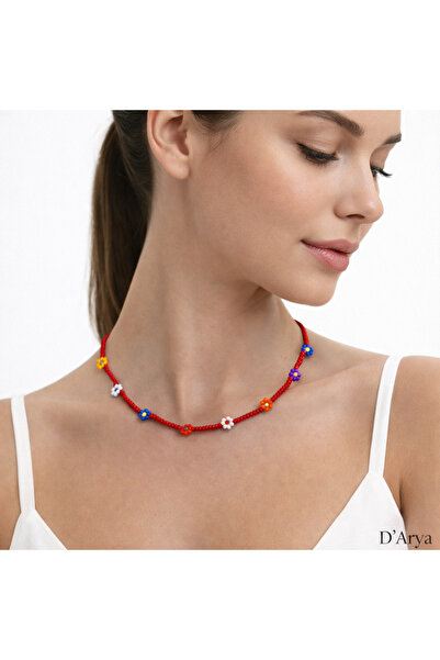 Darya Dd399 Red Color Flower Figured Handmade Bead Necklace