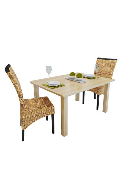 Concept Scaune de bucătărie, 2 buc., abaca & lemn masiv de mango