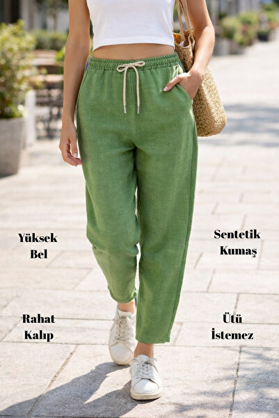 CEDY DENIM Pantaloni de vară pentru femei, din in sintetic, cu talie înaltă, ...