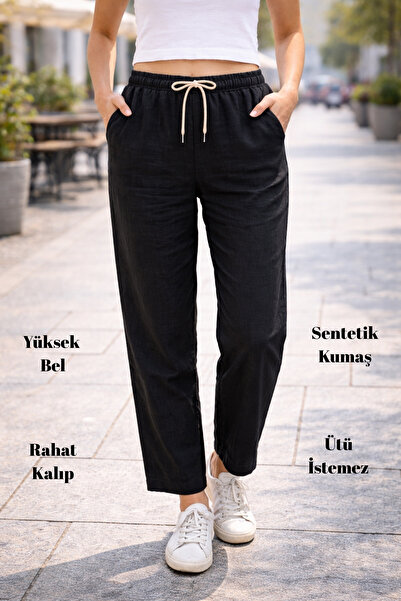 CEDY DENIM Γυναικείο καλοκαιρινό συνθετικό λινό ψηλόμεσο ελαστικό στενό παντε...