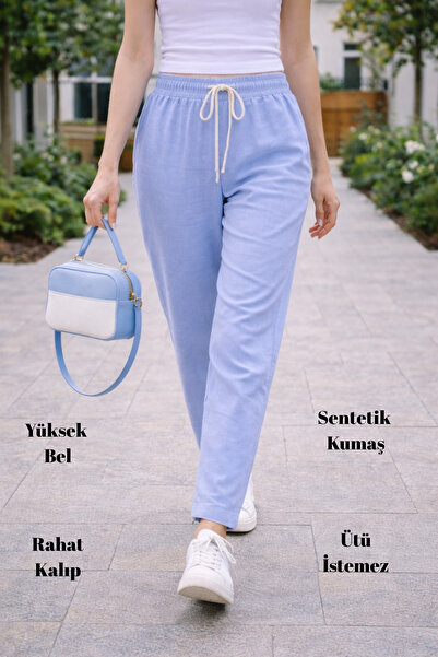 CEDY DENIM Pantaloni de vară pentru femei, din in sintetic, cu talie înaltă, ...