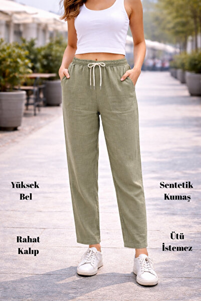 CEDY DENIM Γυναικείο καλοκαιρινό συνθετικό λινό ψηλόμεσο ελαστικό στενό παντε...