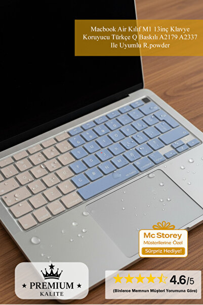 Mcstorey Macbook Air Kılıf M1 13inç Klavye Koruyucu Türkçe Q Baskılı A2179 A2...