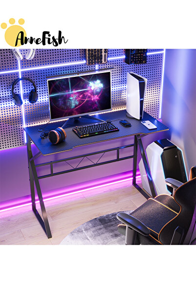 AnneFish 100cm K-Shaped Gaming Desk With Carbon Fiber Surface Small Corner Co...