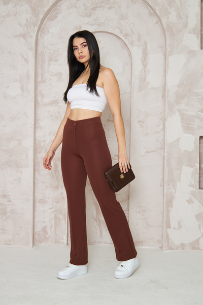 THIFF GYMWEAR Sa likrom Smeđe žene Palazzo pantalone