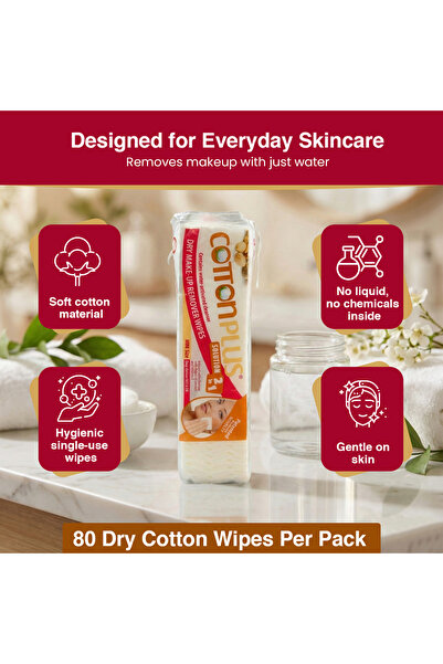 Cottonplus مناديل إزالة المكياج الجافة - 80 قطعة - تنظيف يتم تنشيطه بالماء