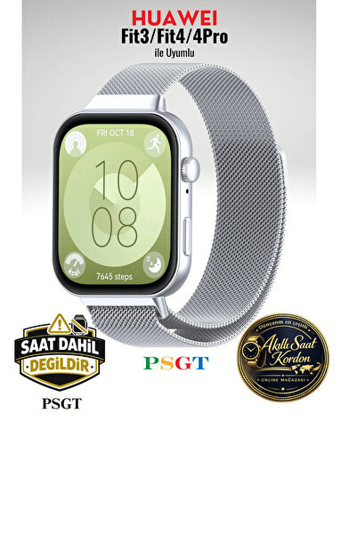 PSGT Huawei Watch Fit 3 / Fit 4 / Fit 4 Pro ile Uyumlu Kordon Hasır Örgü Meta...
