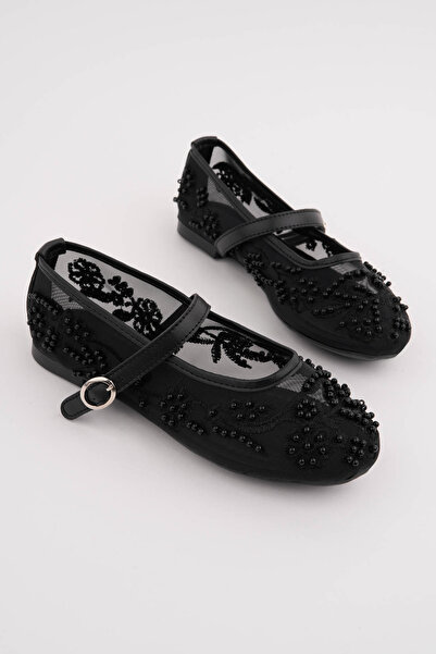 RoseVeno Γυναικείες μπαλαρίνες από διχτυωτό ύφασμα με μαύρες χάντρες και κεντ...