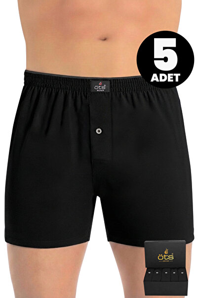 Öts Premium 5-Piece Men's Boxer Shorts with Buttons, Single Jersey - Gift Box...