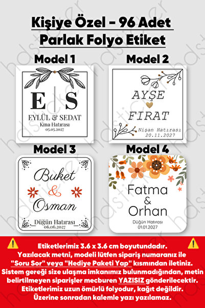 hdsticker 96 Adet Kişiye Özel Kına Nişan Nikah Düğün Sünnet Bebek Firma Etike...