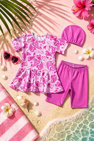 Beniizle Κοριτσίστικο μαγιό τριών τεμαχίων για πισίνα και θάλασσα με σχέδιο κ...