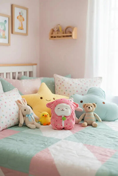 Miniso Lisanslı Kuzu Baa 28 cm Pembe Uyku Tulumlu Yumuşak Peluş Oyuncak