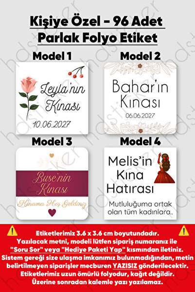 hdsticker 96 Adet Kişiye Özel Kına Nişan Nikah Düğün Sünnet Bebek Firma Etike...
