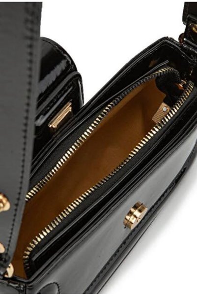 Melos Butik Women's Black Magnet Cover Mini Size Baguette Leather Hand and Shoulder Bag