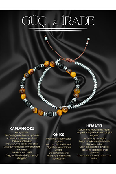 Yelda's Certified Aa+ Tiger's Eye, Onyx and Hematite Natural Stone Men's Brac...