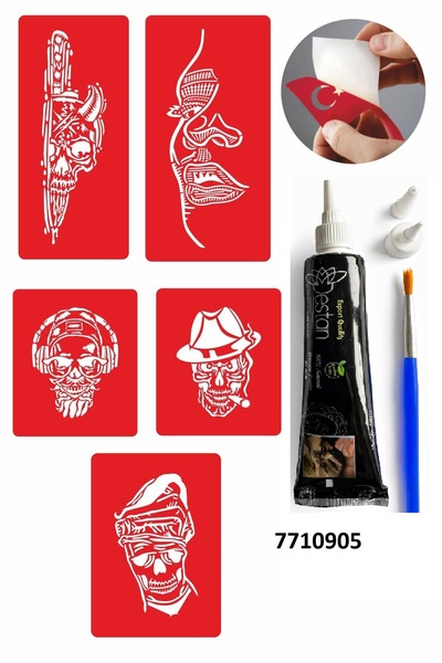 Airbrush Tattoo Çılgın Kuru Kafalar Hint Kınası Ile Geçici Dövme Yapma Seti