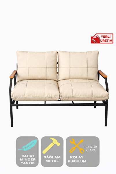 UFUK HOME İkili Koltuk Krem Bahçe Mobilyası Bahçe Takımı Metal Balkon Takımı ...