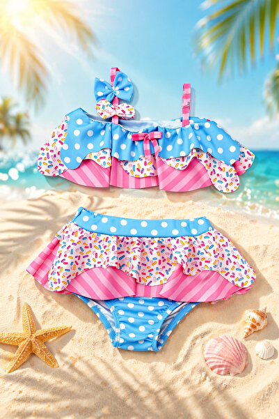 Beniizle Dondurma Desenli Kız Çocuk Bikini Takımı