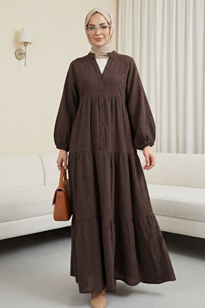 Modamorfo Φόρεμα μουσελίνας με λαιμόκοψη V και ελαστικά μέρη στις μανίκια -k....