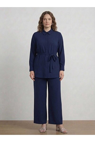 ALİA Туника с панталони с детайлно закопчаване с копчета, комплект в големи р...