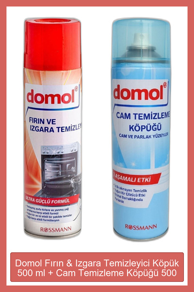 DOMOL Fırın & Izgara Temizleyici Köpük 500 ml + Cam Temizleme Köpüğü Cam ve P...
