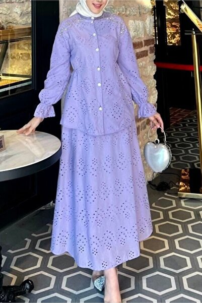 Modamorfo Waist-Tightening, Shoulder-Studded, Stone-Detailed Scalloped Suit -...