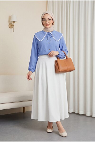 Modamorfo Βρεφικό πουκάμισο με δαντέλα στο γιακά και ελαστικά μανίκια - μπλε