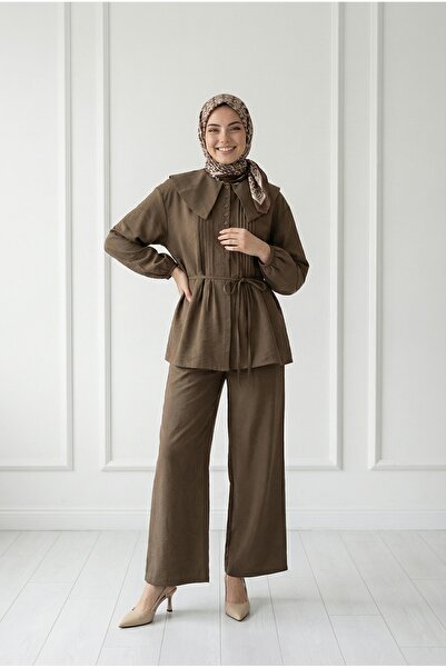 MİHRA STORE Σετ Yazel με κουμπιά μπροστά και ραβδώσεις από Modal Cupra - NL63...