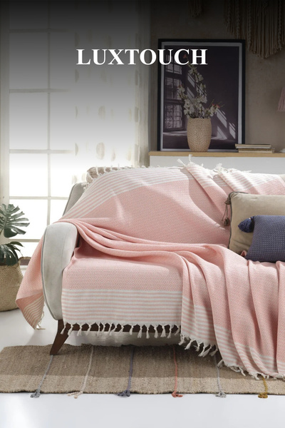 Lux Touch Κάλυμμα καναπέ Buldan 170x200 cm σε χρώμα σομόν - Βαμβακερός καναπέ...