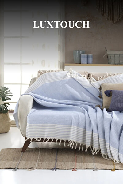 Lux Touch Bergama Μπλε Βαμβακερό Ριχτάρι για Μωρό - 170x200 cm Κάλυμμα Καναπέ...