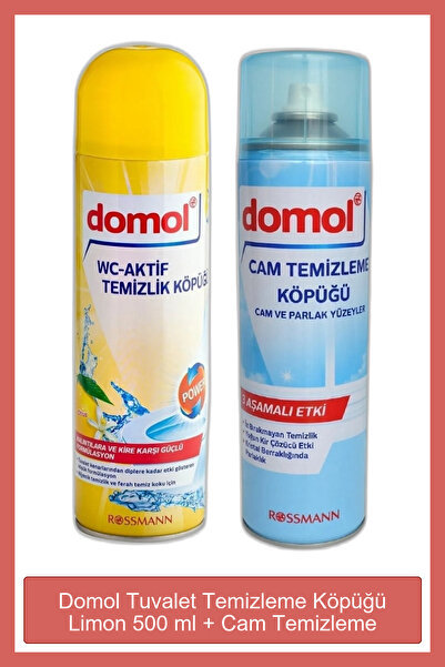 DOMOL Tuvalet Temizleme Köpüğü Limon 500 ml + Cam Temizleme Köpüğü Cam ve Par...